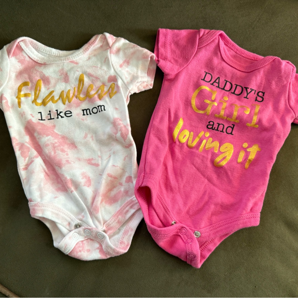 3 month baby infant onesies, set of two, “flawless like mom” and “daddy’s girl”